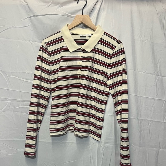 Aritzia Sunday Best Striped Long Sleeve Polo Shirt - Picture 3 of 5